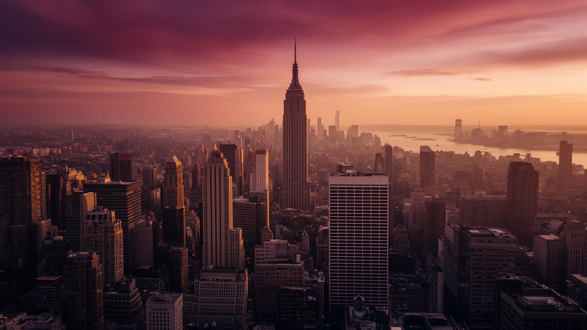 Skyline di Manhattan al tramonto